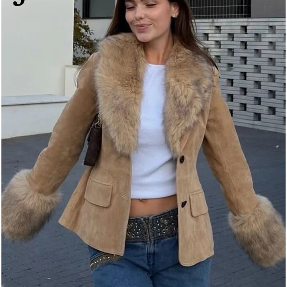 Designer Fashion Fur Suede For Women Faux Leather Women's Tailoring Blazers Winter Luxury Woman Blazer Fitted Coats And Jacket