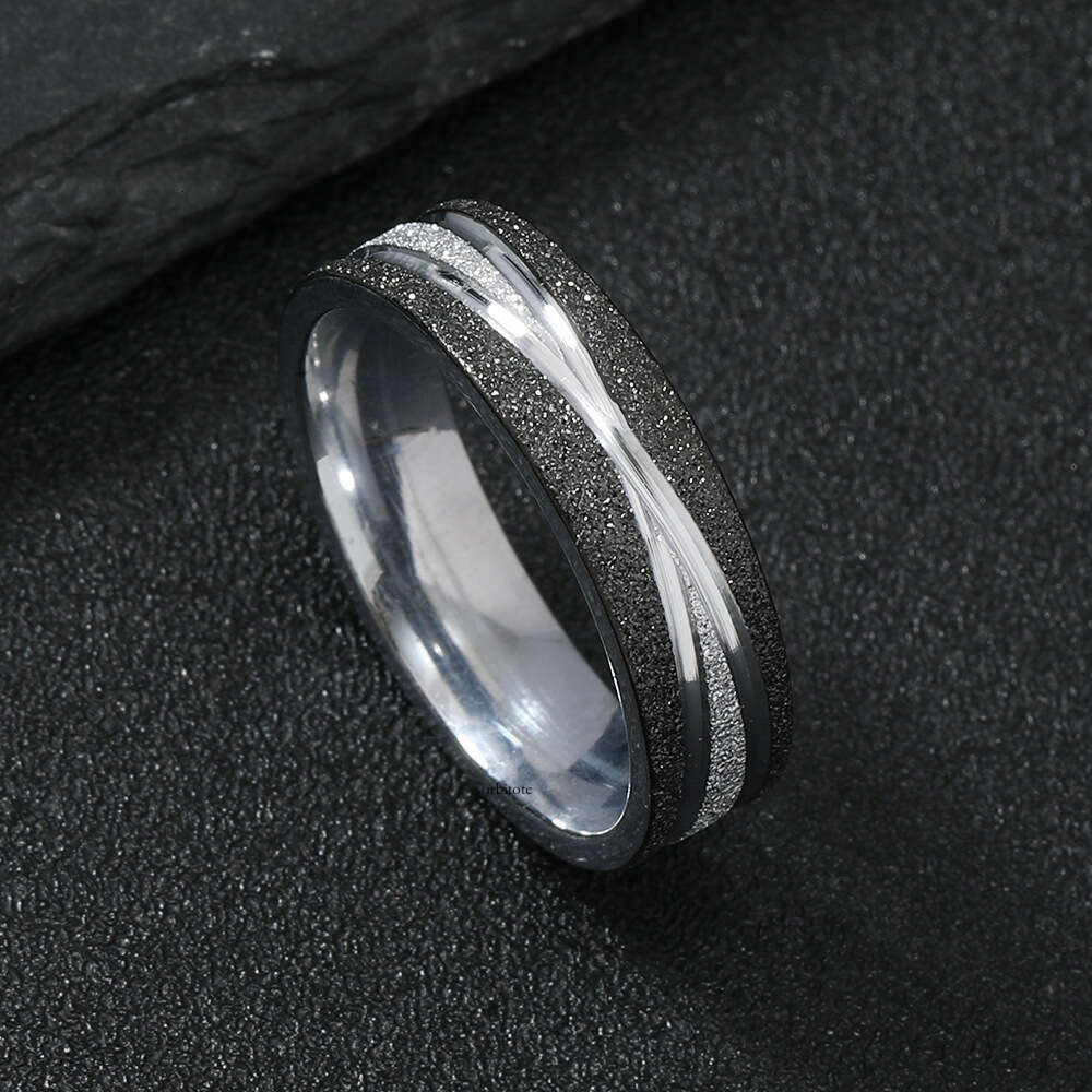 creative Sterling Silver 14K 18K Gold jewelry fashionable and simple plain ring with engraved cross lines matte titanium steel couple rings manufact