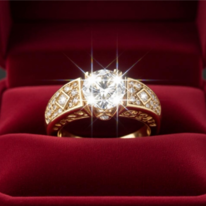 Premium Full Diamond Gold Ring with Classic Four Claw Main Diamond Design for Banquet Wedding Luxury Accessories size 5-13
