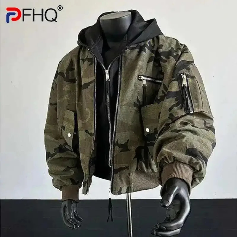 PFHQ Camouflage Men's Hooded Jacket 2025 Spring Autumn High Street Long Sleeve Korean Style Fashion Casual Male Tops 21E2824 260805