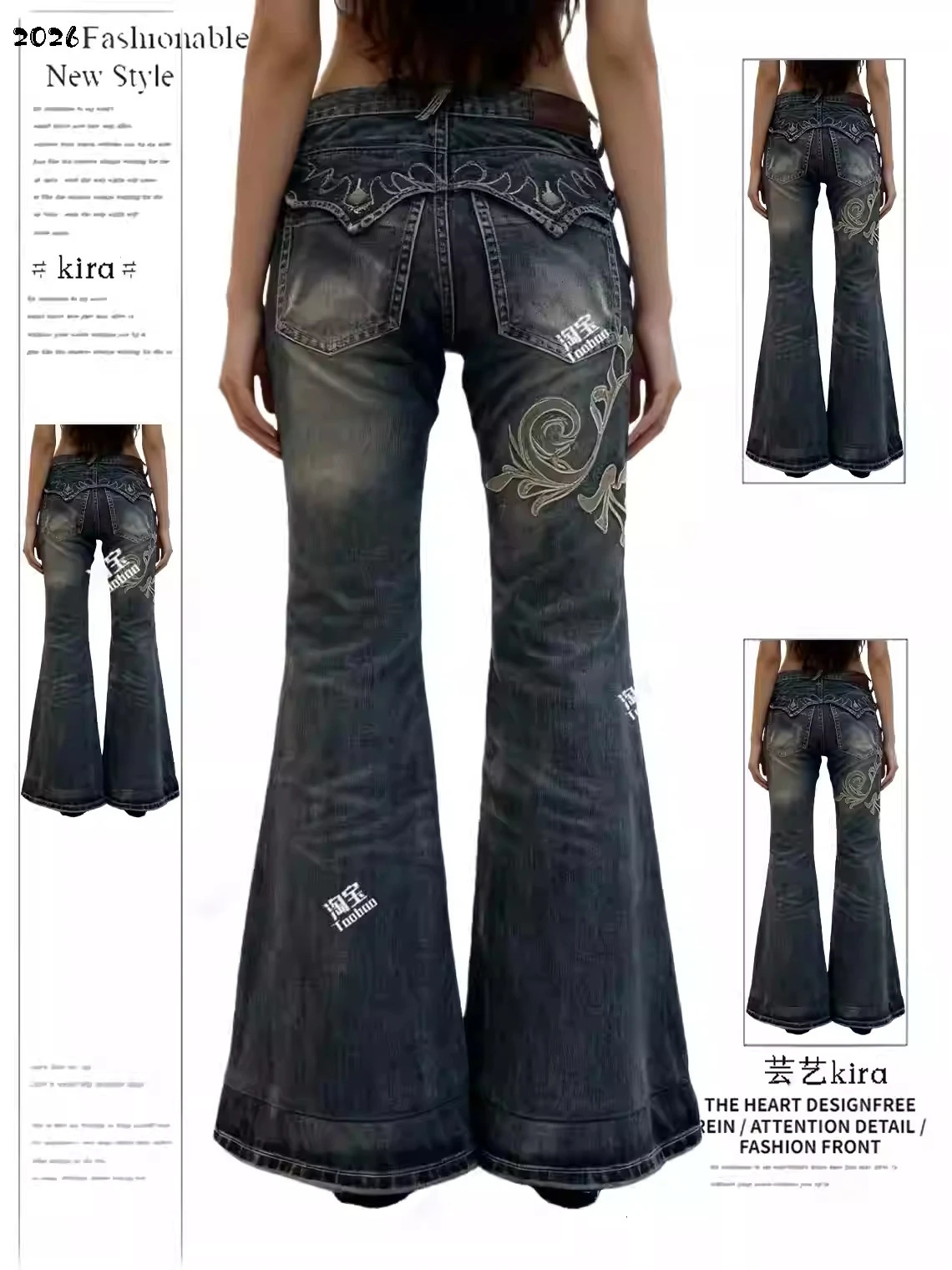 Women's ner Jeans Bell Bottom 2000s Abi Embroidery Denim Pants Flare Jeans Long Trousers American Retro Japanese Y2k Cowboy 260805