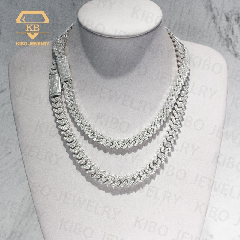 Ready to Ship KIBO Mens Hip Hop Iced Out Platinum Plated Silver 12mm VVS Moissanite Cuban Link Chain
