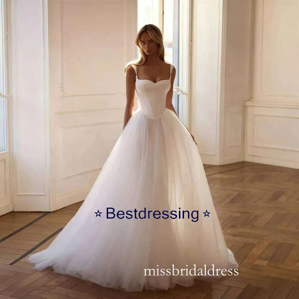 Customized Sweetheart Neckline Spaghetti Straps A Line Simple Wedding Dress Lace Up Back Floor Length Sweep Train Summer Boho Beach Gown For Bride W