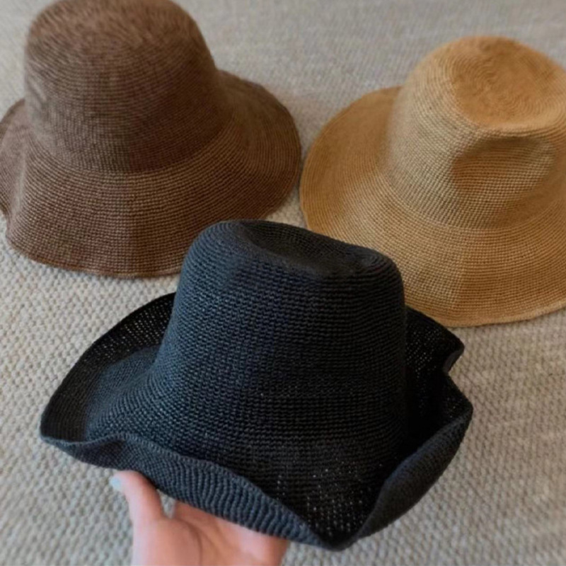 Bucket Hat Designer Women 2026 New Fine Crochet Paper Weave Soft Straw Sun Hat, Simple Versatile Foldable Sun Protection Beach Fisherman Hat for Sum