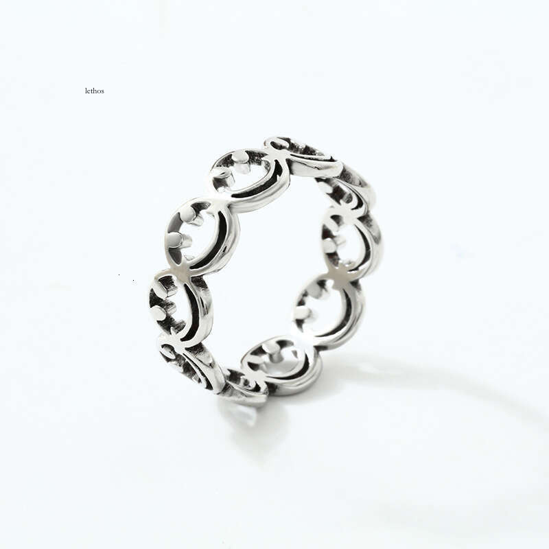 new product Sterling Silver 14K 18K Gold jewelry laser-cut hollow smiley face titanium steel fashion ring for men manufacturer wholesale