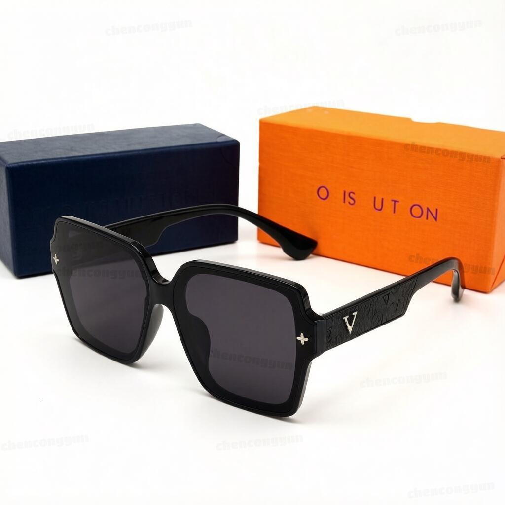 Luxury Designer Oversized Square Sunglasses for Women Men Acetate Frame UV400 Polarized Monogram Accent Fashion Eyewear with box