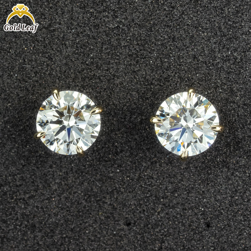 Custom Make 9K 14K 18K Solid Gold Luxury Round Shape Lab Grown Diamond Stud Earrings for Women