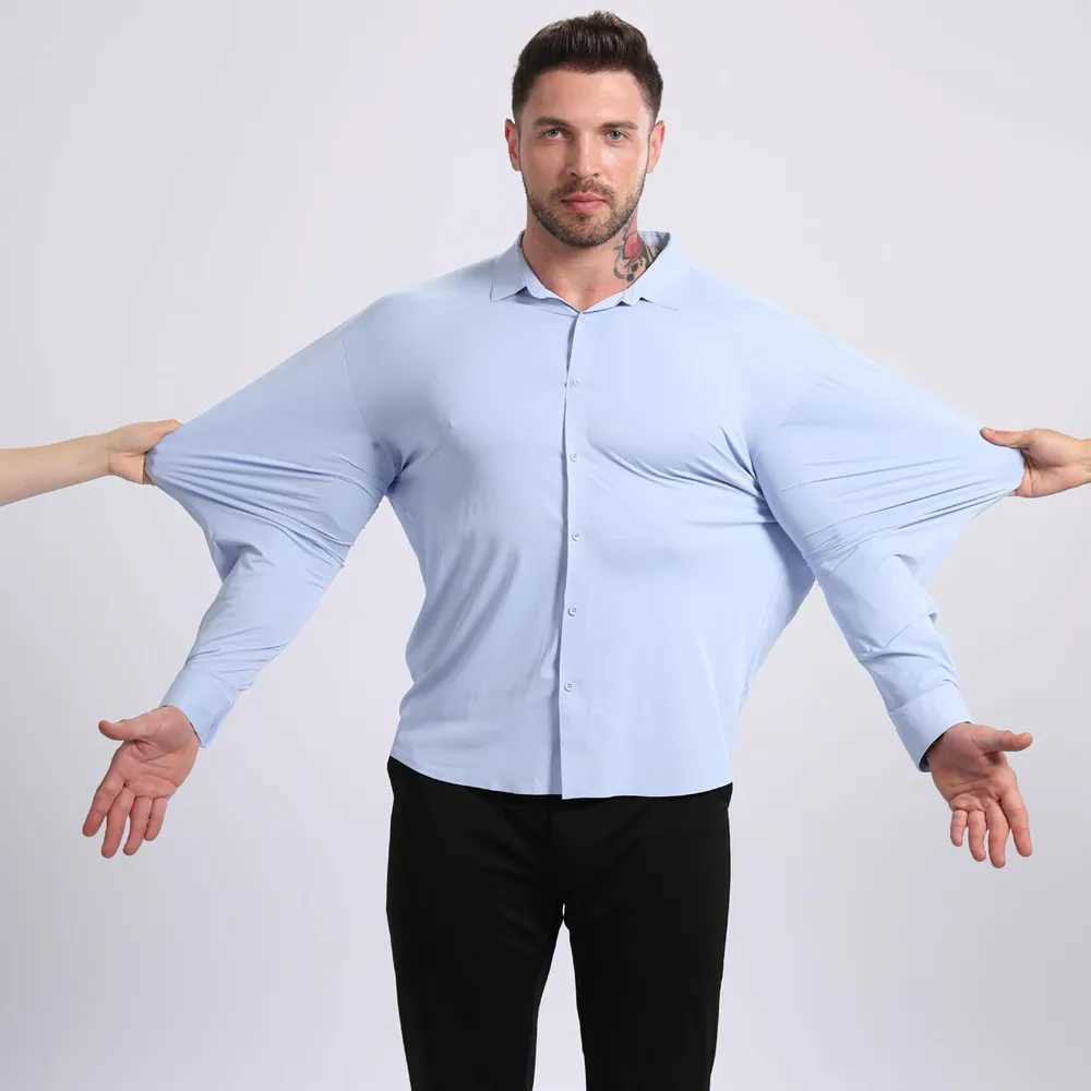 Plus Size 100KG High Elasticity Seamless Shirts Men Long Sleeve Top Quality Slim Casual Luxury Shirt Social Formal Dress Shirts Z260805