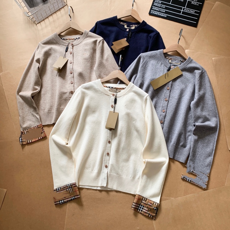 Women Round Neck Knit Cardigan Plaid Cuff Splicing Sweater Coat Elegant Embroidery Horse Logo Long Sleeve Casual Thin Knitwear Daily Lady Outerwear