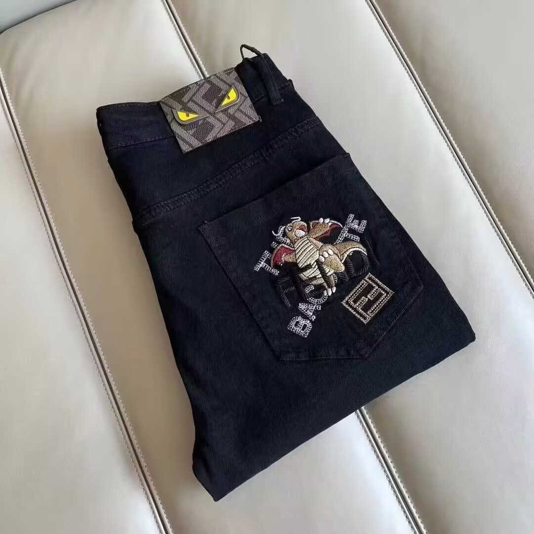 2025 Spring and Autumn New Trendy Brand Pants with Little Bee Embroidery Slim Fit Korean Style Jeans Men's Long Pants S26080466XY