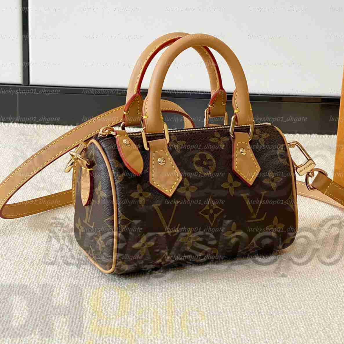 Top Designer Mini Nano16cm speeds Shoulder Bag Women Leather Denim Crossbody Luxury Brand Embossed Tote Purse Brown Old Flowers Handbag