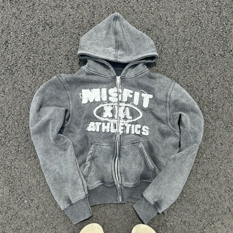 Gothic Fashion Oversized Letter Embroidered Patch Zipper Hoodie Men Y2K Harajuku Vintage Hip Hop Casual Couple Sweatshirt 260730