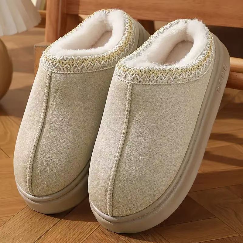 Free Shipping Winter Boots 2026 Women's Warm Cozy Cotton Slippers, Non-Slip Open Back Chunky Sole Home Sandals, Couple Lightweight Ultra Thick