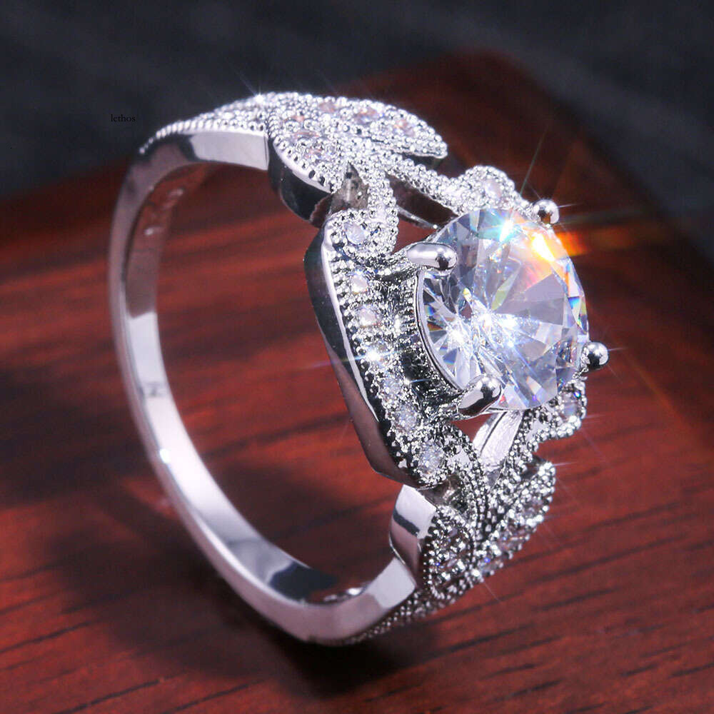 Wish hot-selling new model Moissanite Jewelry princess imitation diamond ring leaf-shaped engagement and wedding ring jewelry wholesale