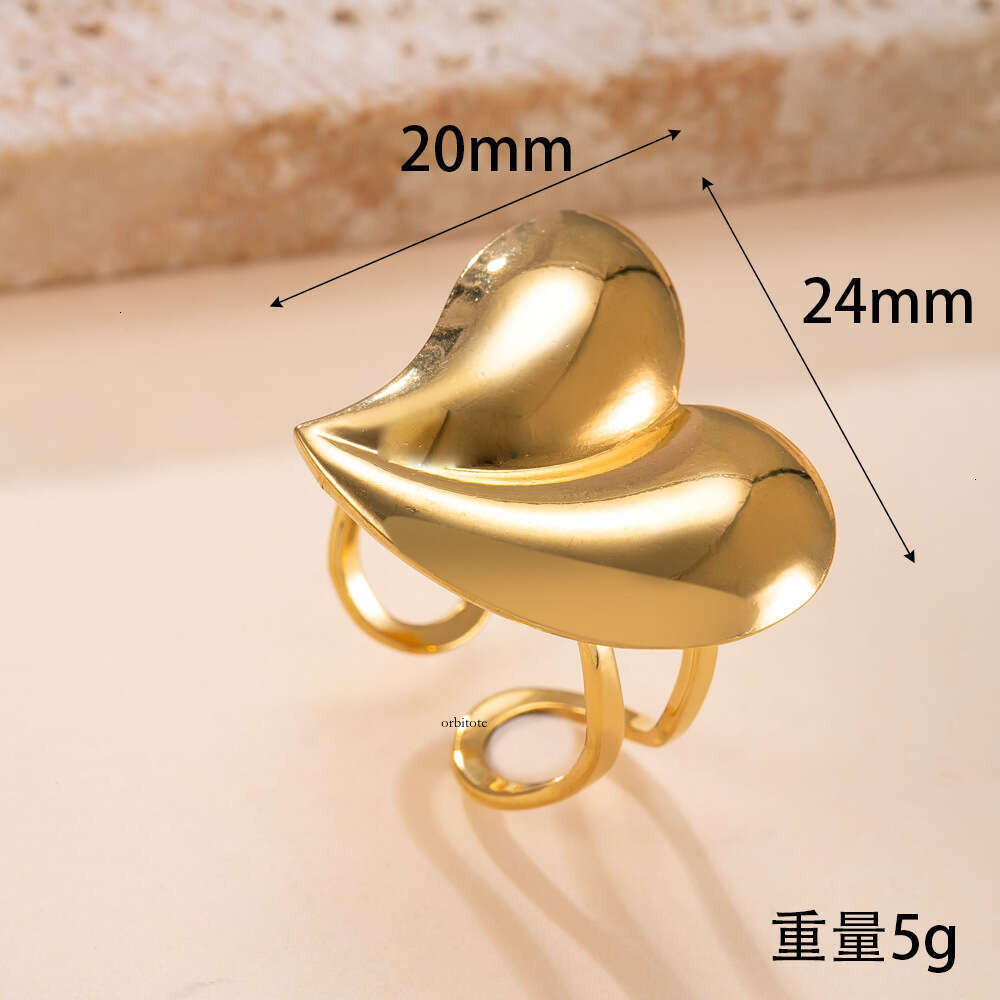 bestseller Sterling Silver 14K 18K Gold jewelry Fashionable and creative 18k gold-plated open ring with oil-pressed heart-shaped oval titanium steel