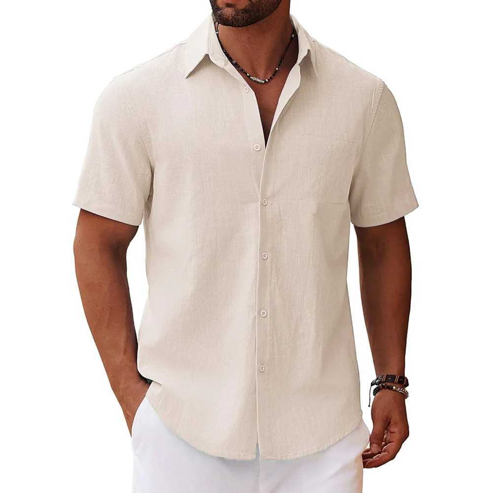 Cotton Linen Shirt for Men Solid Color Casual Basic Style Shirts Breathable Lightweight Male Dailywear Turn-down Collar Tops Z260805