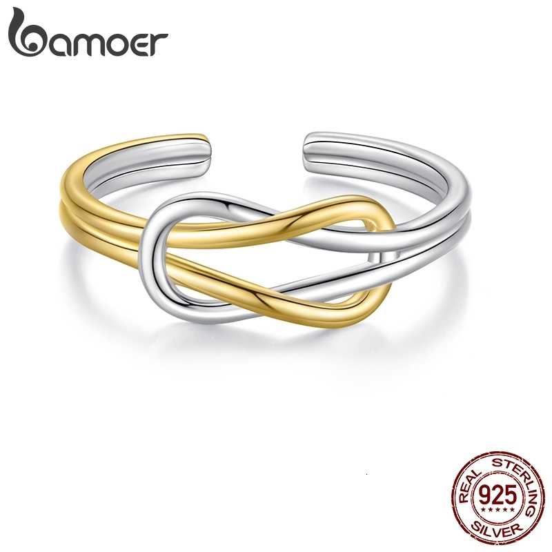 925 Sterling Silver Two-tones Cross Open Ring Sleek Polished Double Knots Ring for Women Teen Girls Bold Party Gift 260805