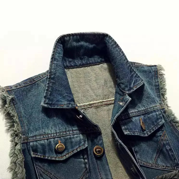 Summer Mens Ripped Denim Vest Male Tank Top Washed jeans waistcoat Man Retro Cowboy Hip Hop Sleeveless Jacket 3XL 260803