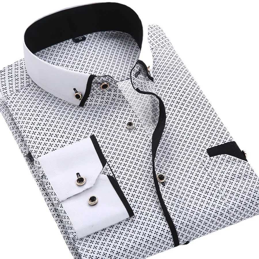 Quality Big Size 5XL Men Dress Shirt New Arrival Long Sleeve Slim Fit Button Down Collar Printed Business Social Men's Shirts Z260805