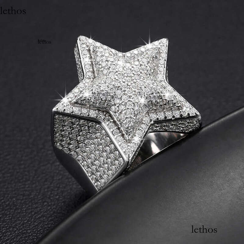 VVS Moissanite Dia Star Ring With GRA CertificateHiphop Men Women Fine Jewelry Iced Out Gold Plated Sterling Sier dd