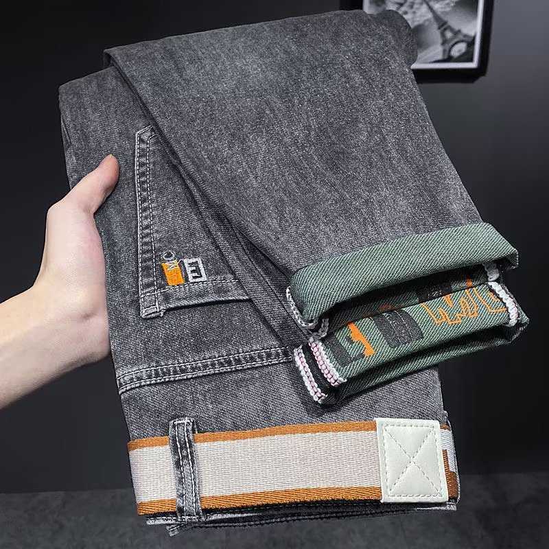 Men's summer thin loose-fitting versatile trendy stretchy slim straight-leg ash-print long jeans S2608042U3L