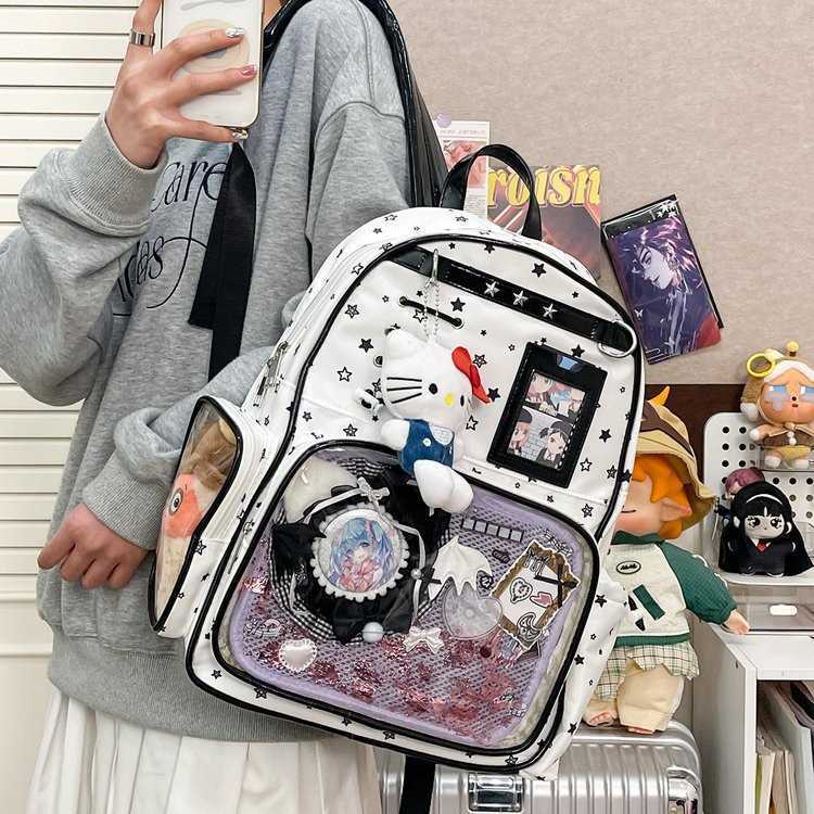 Korean-style cartoon star backpack for women niche design transparent badge bag subculture student schoolbag L26720