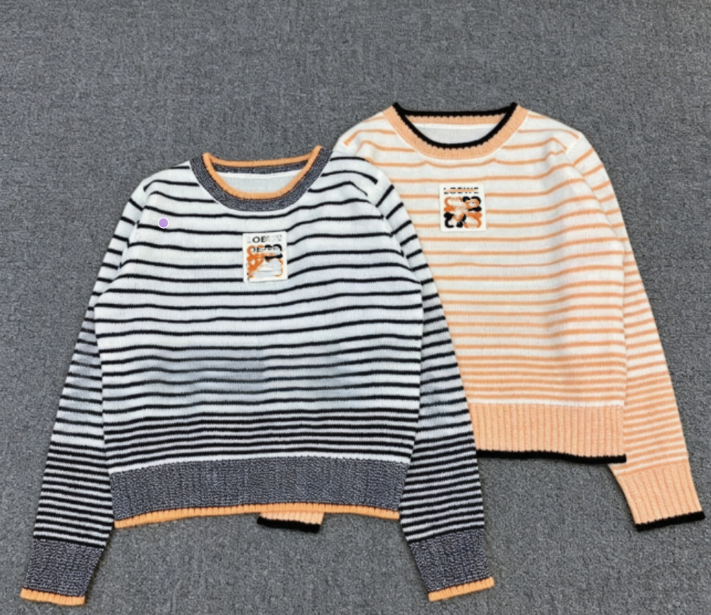 2026 Designer Women Preppy Knit Sweater Striped Letter Long Sleeve Casual Top Spring Autumn School Office Date Daily Wear