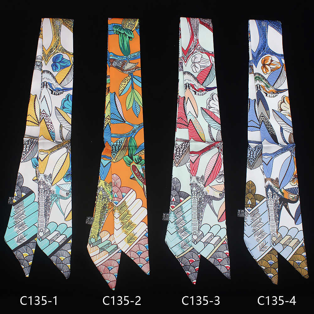 New Korean-style ins floral and leaf pattern women's small silk scarf for tying bag handles hairband shawl and scarf L260804L59G