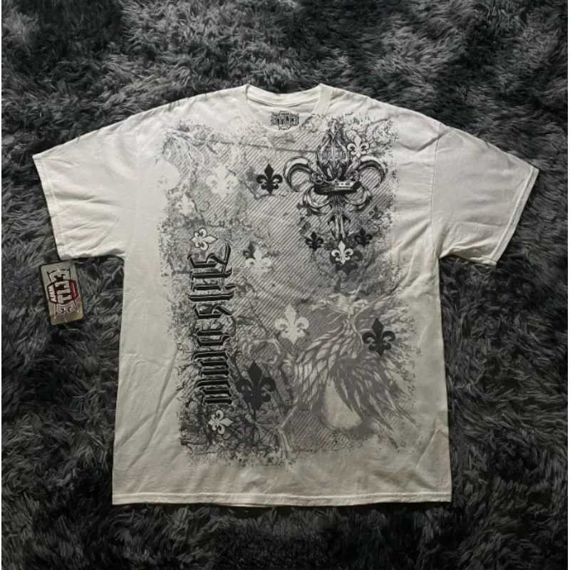 American 90s Suffering Trendy Retro Fashion Print Round Neck Short Sved T Shirt Women Men Y2K Street Style Gothic Couple Top D260805