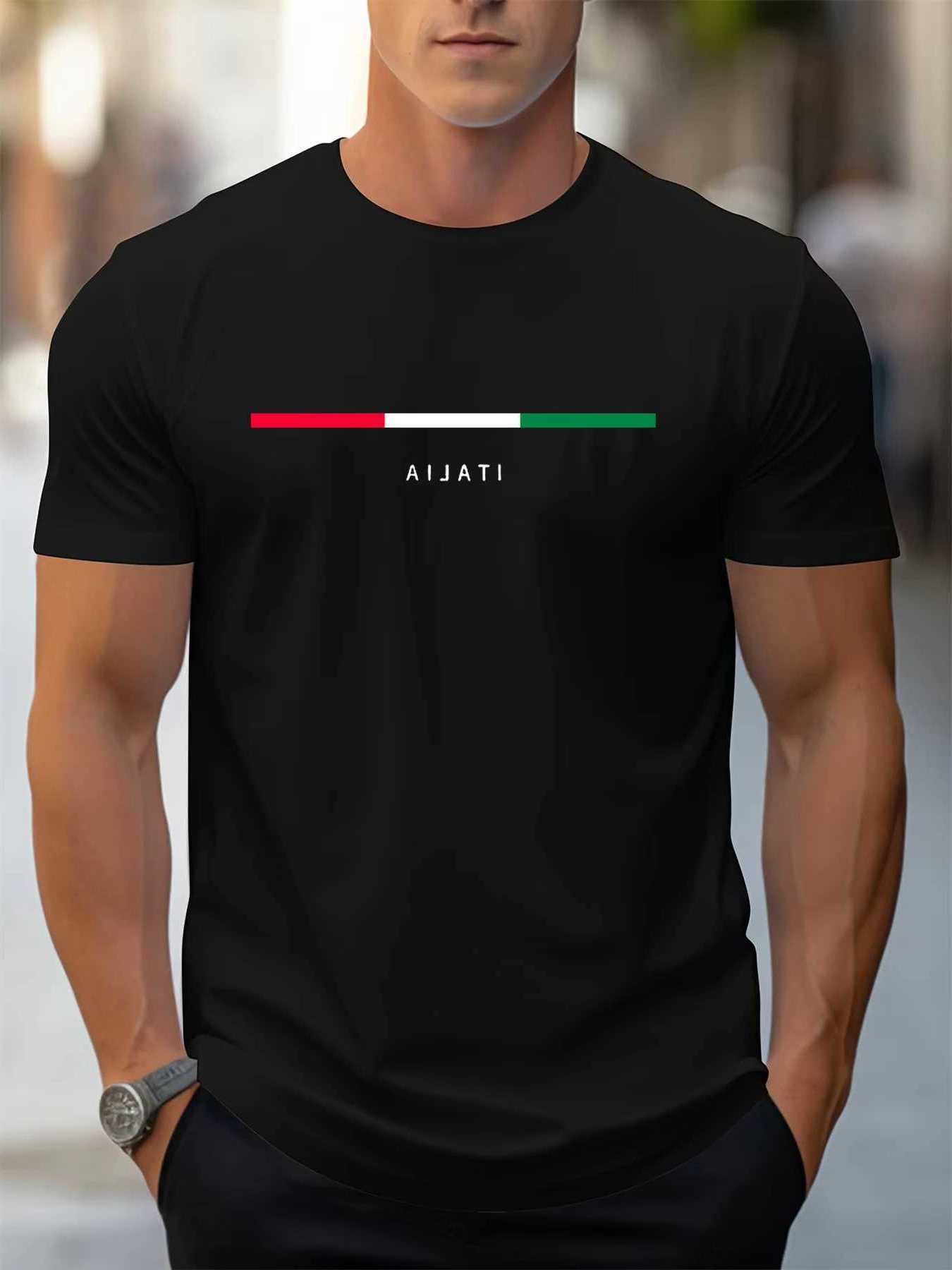 summer Mens 100 cotton fashionable casual loose plus size ITALIA pattern printed sports round neck short sved T-shirt top D260805