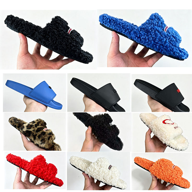 Men's Winter Slippers, Embossed Leather-Style Flip-Flop Sandals with PU Upper, Canvas Lining, Fluffy Wool Design, Animal Print, Extra-Wide E+ Fit, F