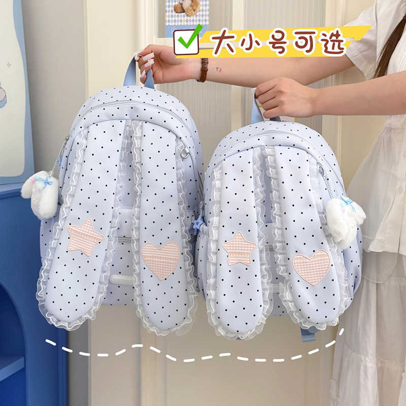 Indigo gauze rabbit ear 3D backpack for girls soft and gentle versatile for casual travel and outings L26720