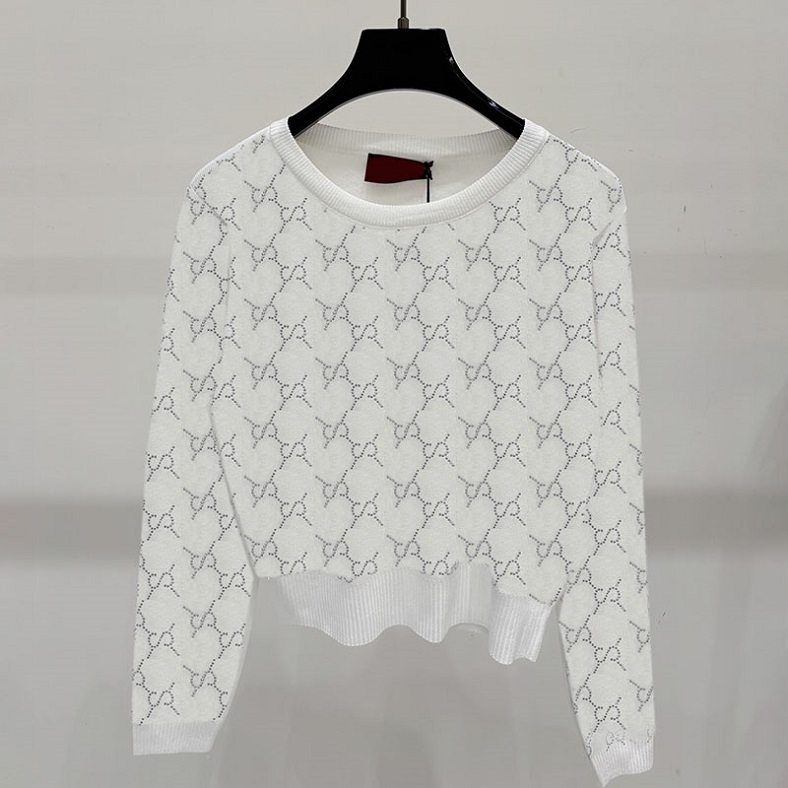 Letter Rhinestone Knit Tees For Women Elegant White Loose Chic Knit Pullovers Autumn Classic Luxury Commute Daily Knit Sweater