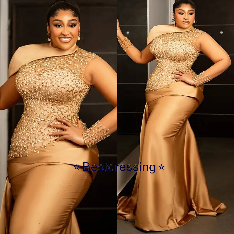 Plus Size Champagne Mermaid Prom 2026 Evening Dresses Crystals Party Dress Sequined Lace Formal For Black Women Birthday Gowns Am3756 Bd84