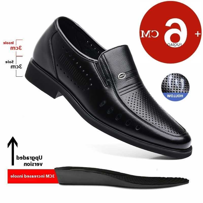 Breathable Hollow Out Elevator Men's Dress Leather Shoes Spring Summer 6cm Height Increase Business Slip-On Formal Office Shoes H260805