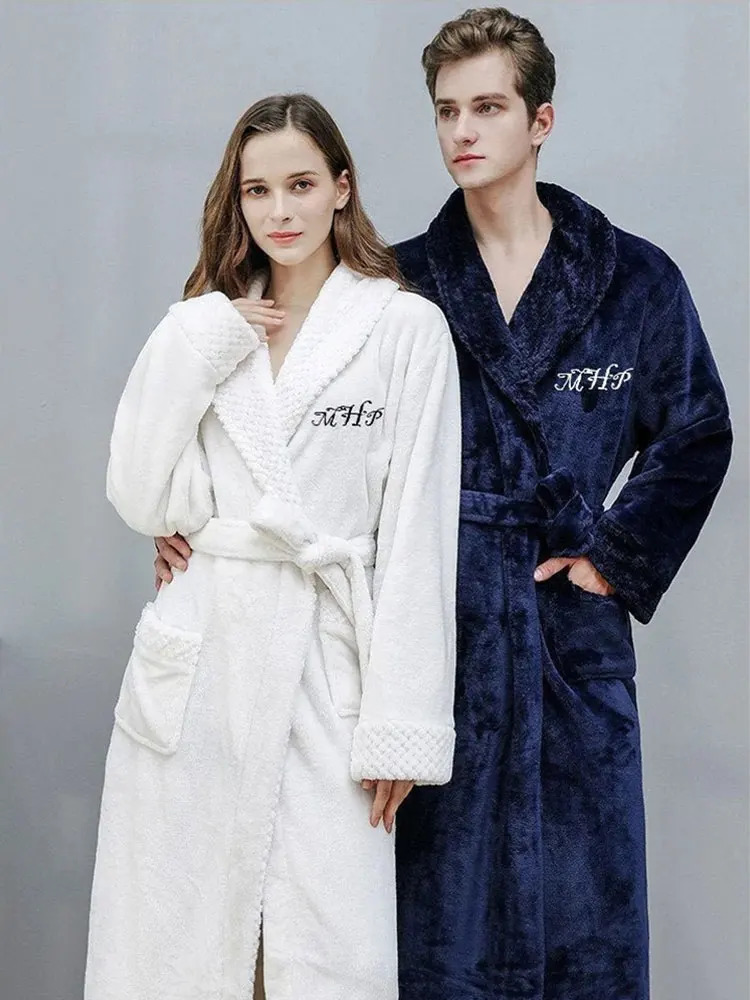 Personalized Robes Embroidered Custom Plush Birthday Wedding Gifts Micro Fleece Spa BathRobe Adult Men Women Night Robes for Mom 260805
