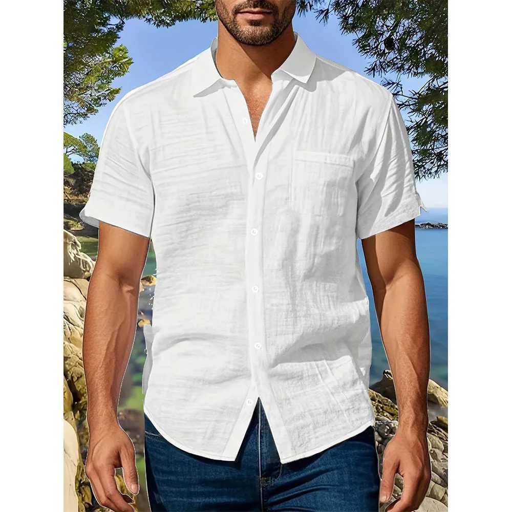 Summer New Men's Short Sleeve Shirt Cotton Linen Lightweight Breathable Cozy Casual Lapel Collar Simple Style Shirts Z260805