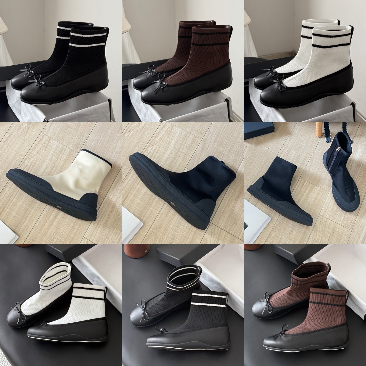 Women Ankle Boots Top Brand Designer Bottes Square Toe Fashion Black White Chocolate Red Beige Sock Shoes Lady Flat Leather Winter Warm Casual Platf