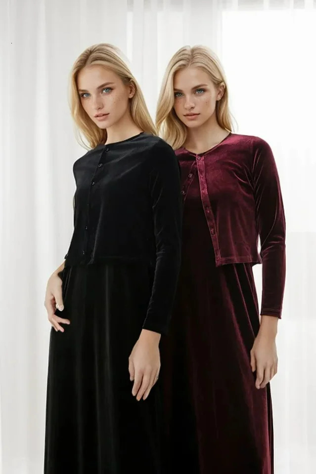 Autumn Women Solid Color Sleeveless Dress Single-breasted Long-sleeved Cardigan And Long Robes Female Casual Clothes 260805