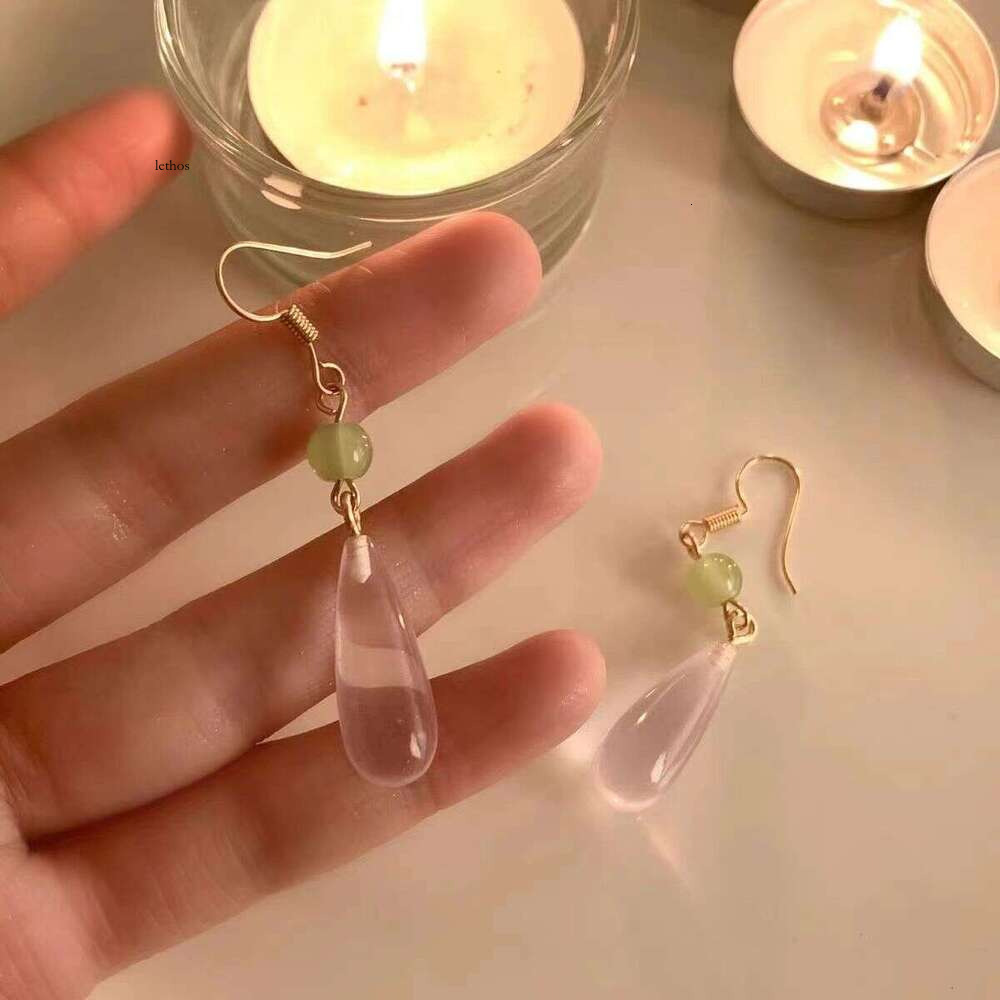 New Chinese-style imitation jade water drop for women, versatile fashionable, trendy long earrings with a retro and sweet design