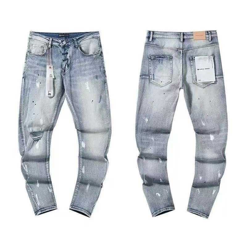 Quality PU Jeans Men's 2025 Spring and Autumn New Trendy Brand Embroidered Stretch Slim Fit Ripped Printed Long Pants S260804TKQG