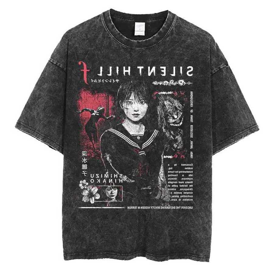 Hill Silent f Oversized T shirt 100 Cotton Vintage Washed T-shirt for men women hiphop streetwear P525 D260805