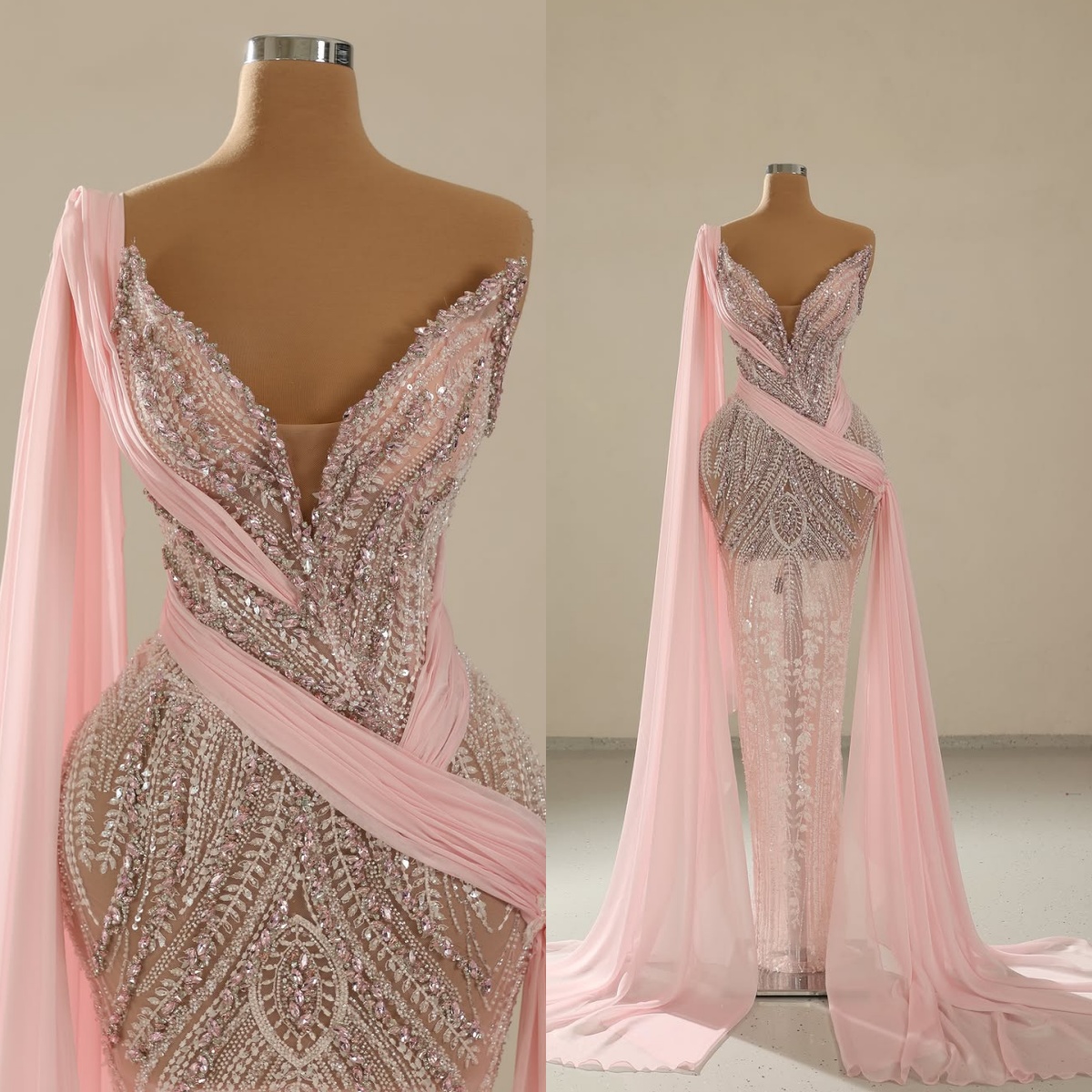 Fashion Sequins Evening Dresses Illusion Crystal Mermaid Prom Dress Beading Slim Fit Customized Party Gown Vestidos De Noche Plus Size