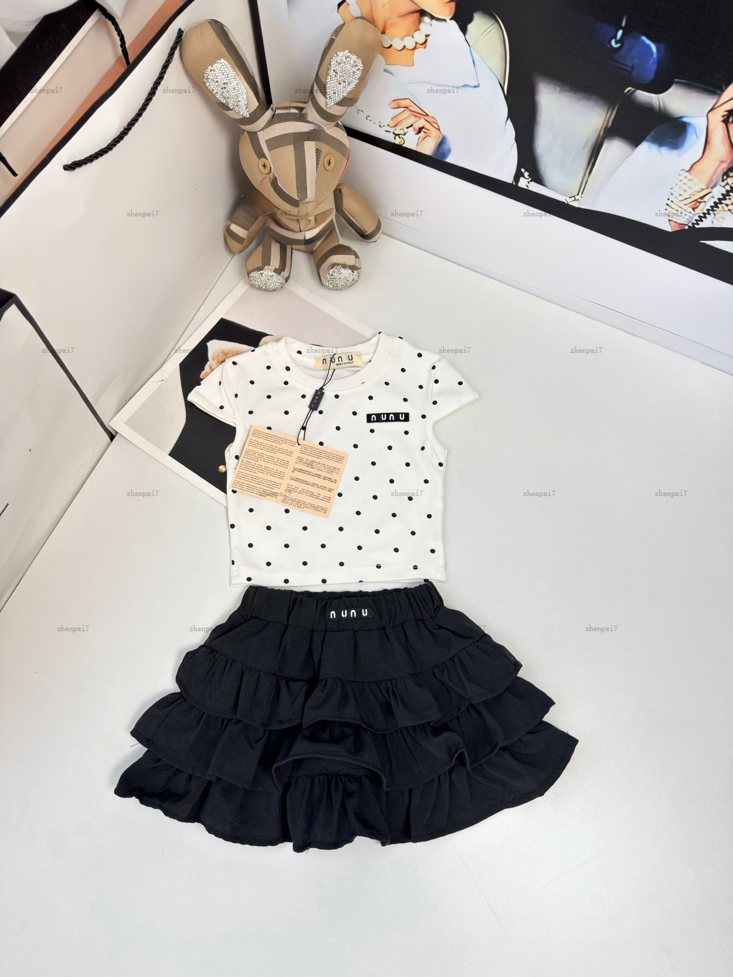 Fashion girls dress suit summer baby two-piece kids designer clothes Black polka dots sleeveless top and short skirt A070X02N028
