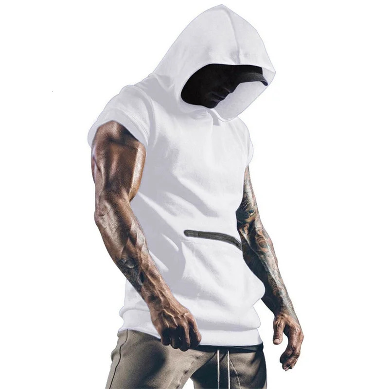 Men's Hooded Sleeveless Sweatshirt Solid Color Slim Fit Fitness Vest Street Style Trendy Cool Casual Hooded Tank Top. 260805
