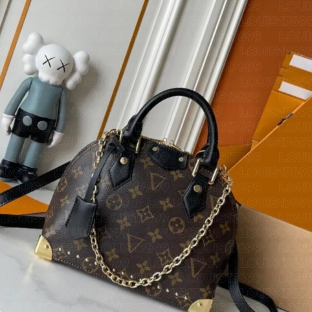 10A Designer Women Vintage Monogram Shell Handbag Almaa rivet Gold Chain Crossbody Bag Top Handle Shoulder Bag Ladies Fashion Satchel Purse