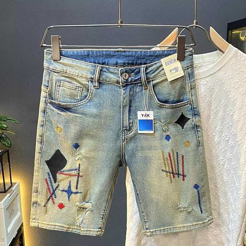 Trendy Summer Denim Shorts for Men Straight-Leg Casual Ripped Mid-Length Pants Trendy Brand Men's Five-Pocket Shorts 2025 Fashion S260804X4AU