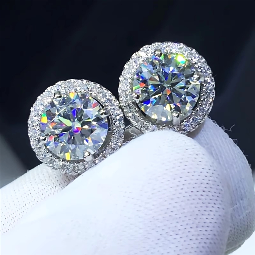 Luxury Brilliant Cut Moissanite Stud 1ct VVS 925 Sterling Silver Men Women Jewelry Flower Cluster Halo Earrings GRA OEM/ODM