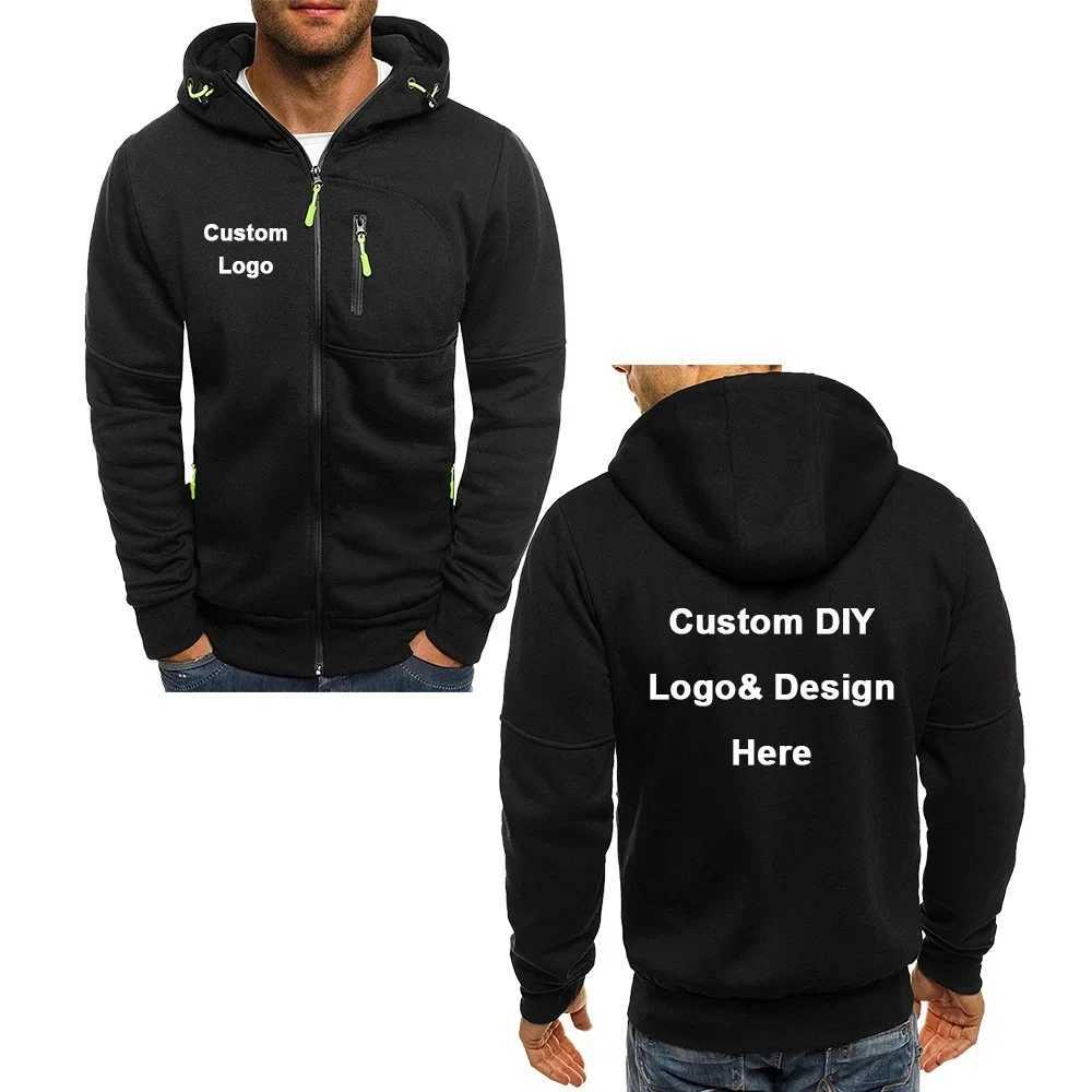 Men's hooded zipper jacket with pockets custom image text casual sports strtwear men's cardigan wool sweater fashion S260805IEMQ