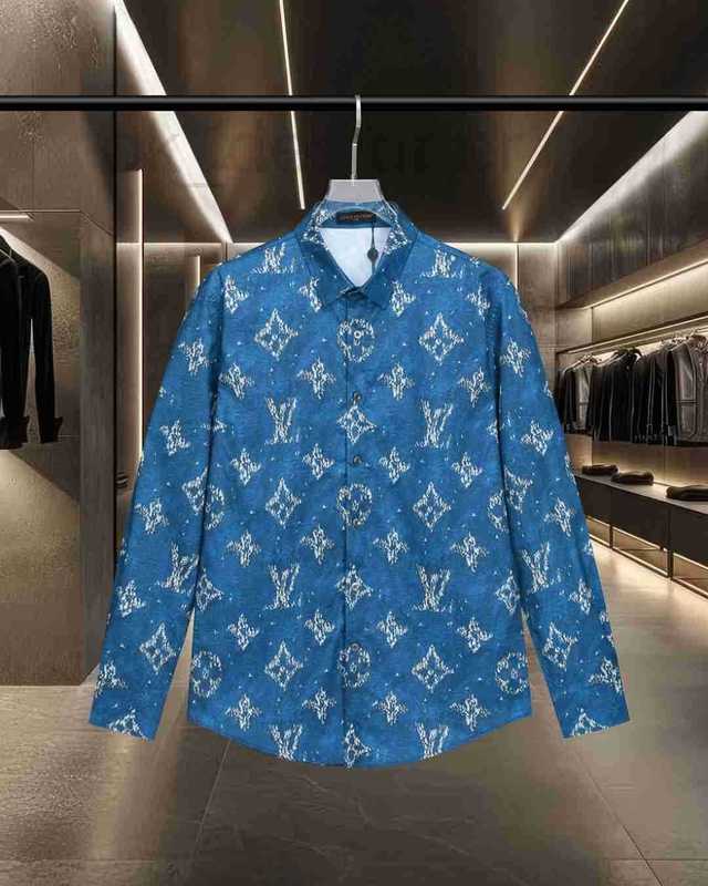 Men's Casual Shirts Designer Jacquard denim long-sleeve shirt with a turn-down collar high-end version 26 new models for men RXEB